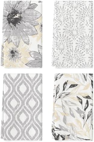 Artoid Mode Silver Floral Leaves Boho Kitchen Towels Dish Towels, 18x26 Inch by ArtoidMode
