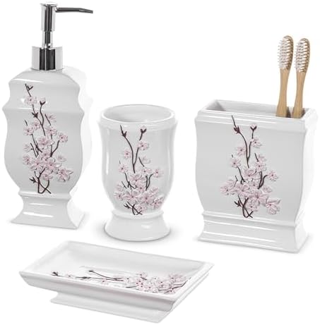 Vanda Cherry Blossom 4 Piece Resin Bathroom Accessories Set by CreativeScents