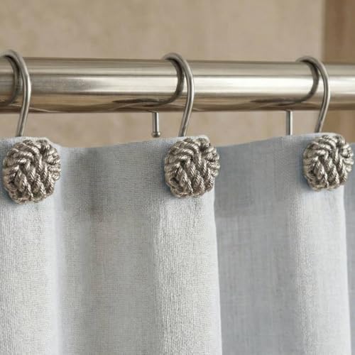Brushed Nickel Shower Curtain Hooks: Rust Proof Metal Curtain Rings by PopKozzi