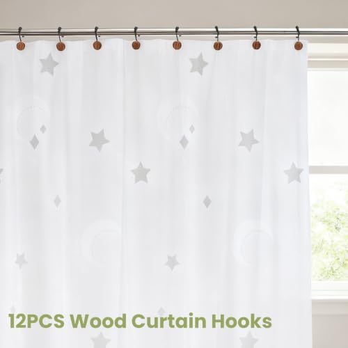 Wood Shower Curtain Hooks, Boho Shower Curtain Rings Decorative, Free Sliding - Image 6