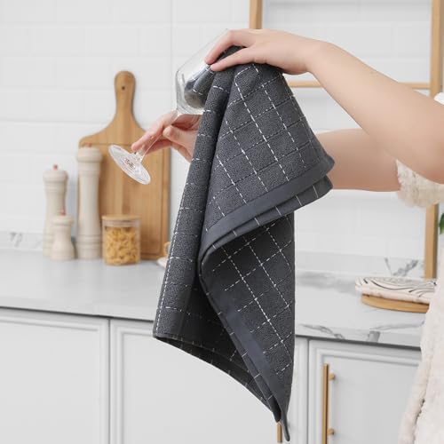 Homaxy 100% Cotton Terry Kitchen Towels, Large 4 Pack, Dark Grey - Image 4