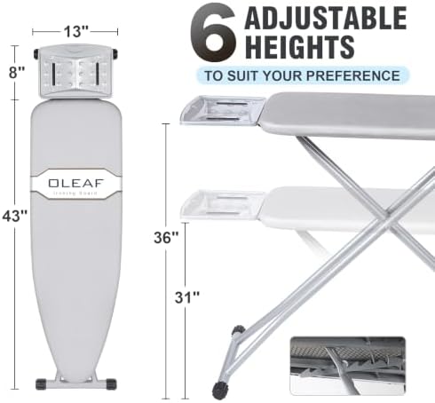oleaf Ironing Board with Cover and Thicken Pad Height Adjustable Full Size - Image 2