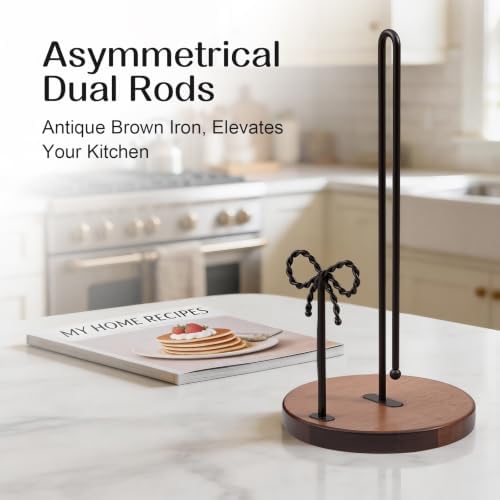Wooden Paper Towel Holder Countertop, Hand‑Twisted Iron Bow Decor - Image 4