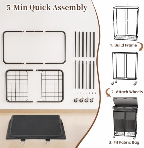 Laundry Hamper with Wheels and Lid, 225L Large Rolling Laundry Basket Gray - Image 7