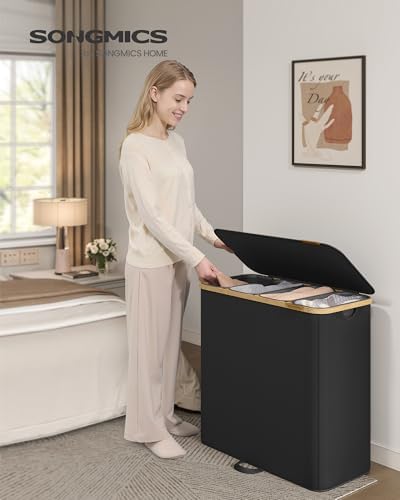 SONGMICS Laundry Hamper with Lid, 225L Laundry Basket，4 Compartments - Image 2