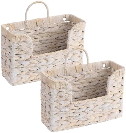 Set of 2 Magazine Holder Wall Basket Water Hyacinth Woven Mail Organizer by PINXIURY