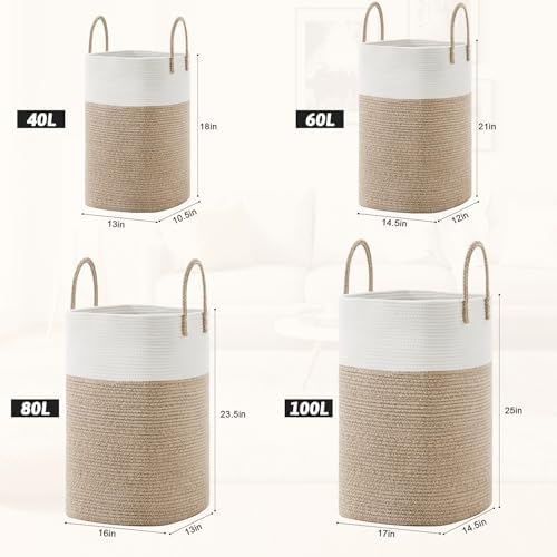 Laundry Basket, Woven Cotton Rope Laundry Hamper, Versatile Storage - Image 3