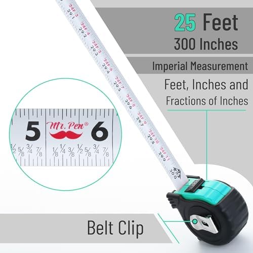 Mr. Pen- Retractable Tape Measure 25 ft, Turquoise Blue, Easy Read - Image 3