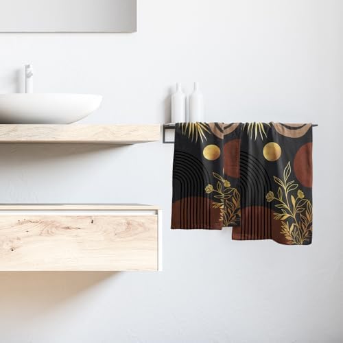 Black Boho Modern Kitchen Towels Set of 2 Abstract Mid Century Soft Absorbent - Image 6