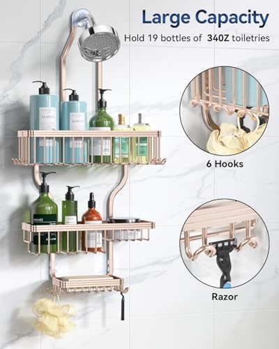 YASONIC Never Rust Shower Caddy Hanging, Aluminum Shower Racks - Image 2