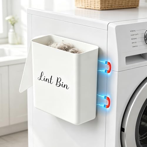 Magnetic Lint Bin with Lid for Laundry Room, Compact Plastic Dryer Lint Holder by DIRZHX