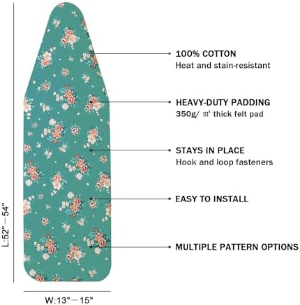 Ironing Board Cover and Pad Standard Size 15" x 54", 3 Pairs of Hook and Loop - Image 2