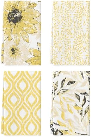 Artoid Mode Yellow Floral Leaves Boho Kitchen Towels Dish Towels, 18x26 Inch by ArtoidMode