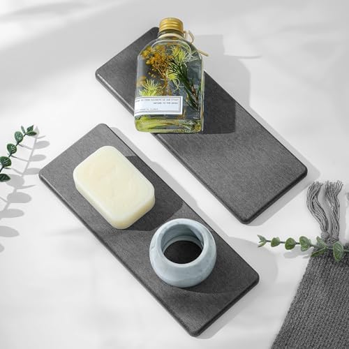 Razborci 2PCS Bathroom Trays, Water Absorbing Diatomite Stone Quick Drying Mat by Razborci