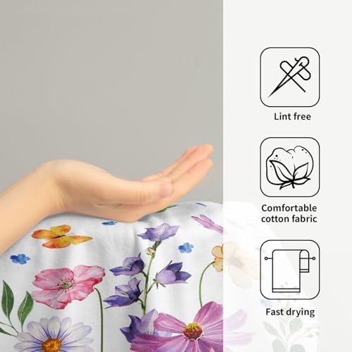 Wildflower Kitchen Towels 14"x28" Set of 2 Watercolor Floral Hand Bath Towel - Image 4