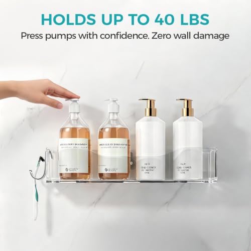 Clear Acrylic Shower Caddy Organizer Shelves, Adhesive Wall Storage 5-Pack - Image 4