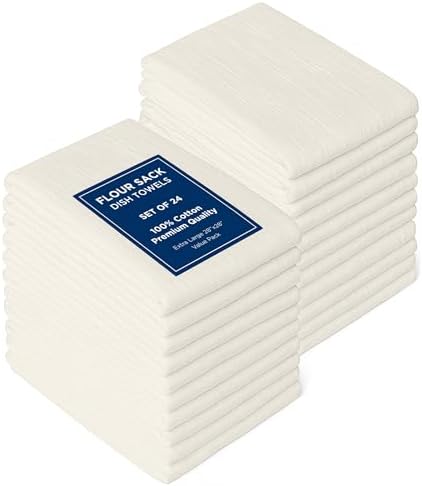 ROYALE LINENS Flour Sack Towels – 24 Pack 28x28 Inch Natural Kitchen Dish by ROYALELINENS