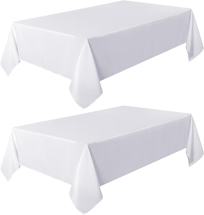 sancua 2 Pack White Tablecloth 54 x 78 Inch, Rectangle 4 Feet Table Cloth - Stain and Wrinkle Resistant Washable Polyester Table Cover for Dining Tables, Buffet Parties and Camping