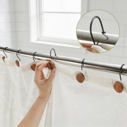 Wood Shower Curtain Hooks, Boho Shower Curtain Rings Decorative, Free Sliding - Image 2