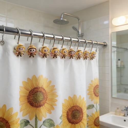 Two Fish Home Fashions Set of 12 Decorative Cartoon Bee Shower Curtain Hooks - Image 4