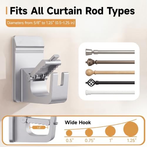 Universal Heavy Duty Curtain Rod Brackets, No Drill Curtain Rod Brackets - Image 3