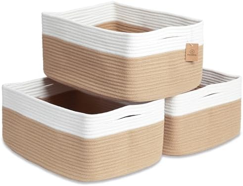 NaturalCozy Storage Baskets 16.8”x13”x7.6” Cotton Rope Woven Baskets by NaturalCozy
