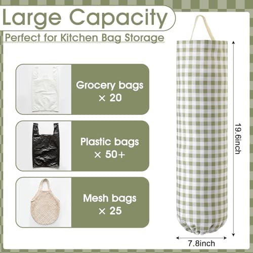 Gingham Plastic Bag Holder for Grocery Bag, Sage Green - Image 2