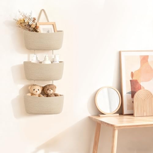 Dahey Over The Door Hanging Basket Storage 3-Tier Woven Wall Basket - Image 3