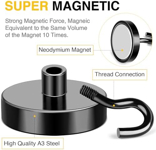 DIYMAG Magnetic Hooks, 170lbs 10p Cruise Cabin Essentials Heavy Duty Black - Image 3