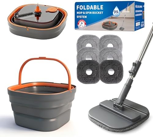 Collapsible Mop and Bucket Set, Spin Mop by BOWEITI