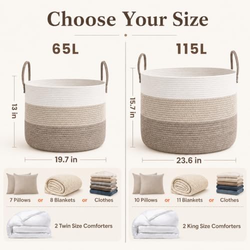 JMvicyroam 115L Extra Large Machine Washable Cotton Rope Blanket Basket - Image 4