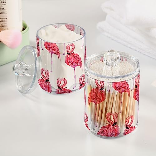 2 Pack Apothecary Jars Bathroom Pink Flamingo Qtip Holder Storage Canister - Image 5