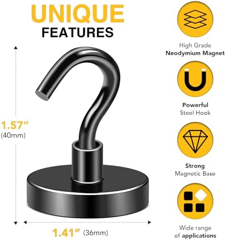 DIYMAG Magnetic Hooks, 170lbs 10p Cruise Cabin Essentials Heavy Duty Black - Image 2