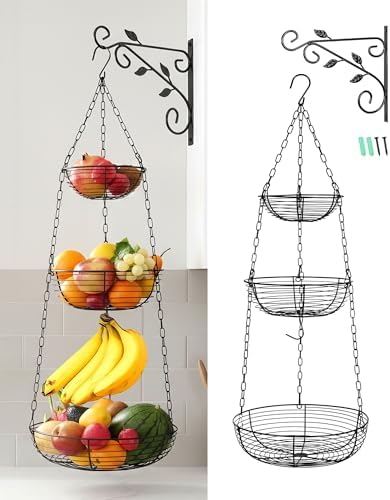 FANGSUN Hanging Fruit Basket for Kitchen, 3-Tier Hanging Fruit Basket by FANGSUN