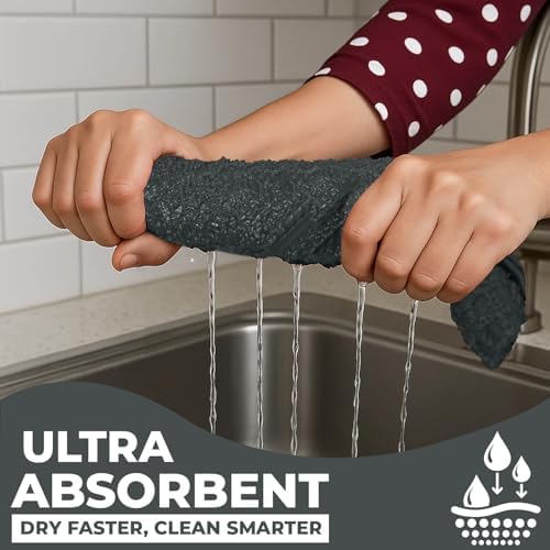 DAN RIVER Gray Kitchen Towels, 12 Pack, 16x26 Inches Absorbent Dish Towels - Image 4