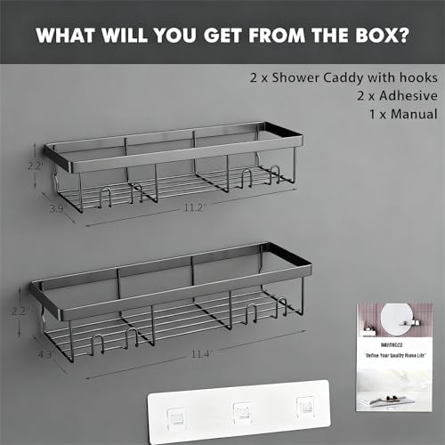 Moforoco Shower Caddy Shelf Organizer Rack, Self Adhesive Black Bathroom - Image 2