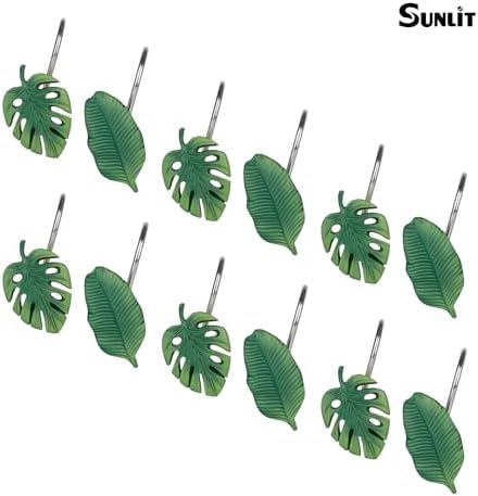 Tropical Leaf Decorative Shower Curtain Hooks Green Botanical Shower Curtain - Image 2