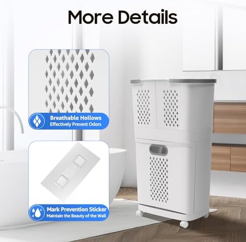 2 Tier Rolling Laundry Hamper Sorter, Portable Plastic Laundry Hamper Basket - Image 5