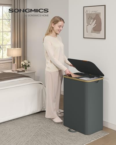 SONGMICS Laundry Hamper with Lid, 150L Laundry Basket，2 Compartments - Image 2