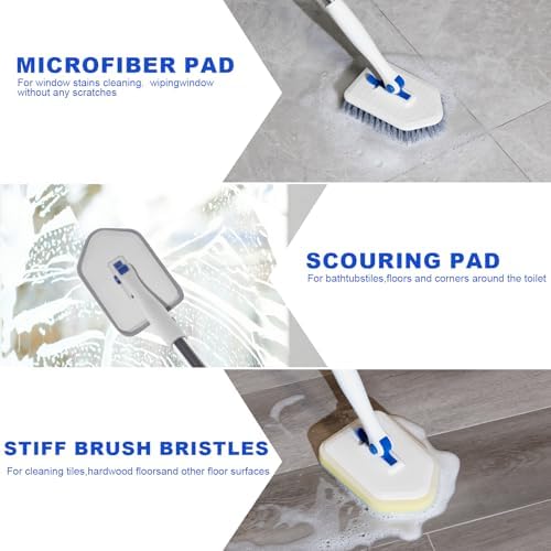 Tile Tub Scrubber Brush with 52-inch Adjustable Long Handle 3-in-1 Rotatable - Image 4