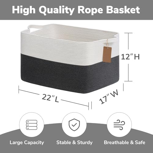 Goodpick 75L Extra Large Woven Rope Blanket Basket, Dark Gray - Image 3