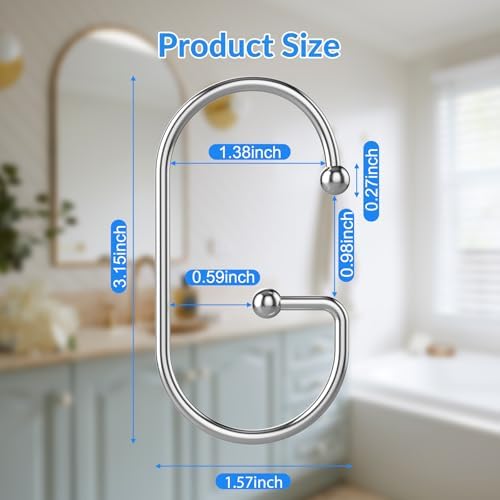 OEH Shower Curtain Hooks, Durable G Shape Silver Shower Curtain Hooks Rust Proof - Image 2