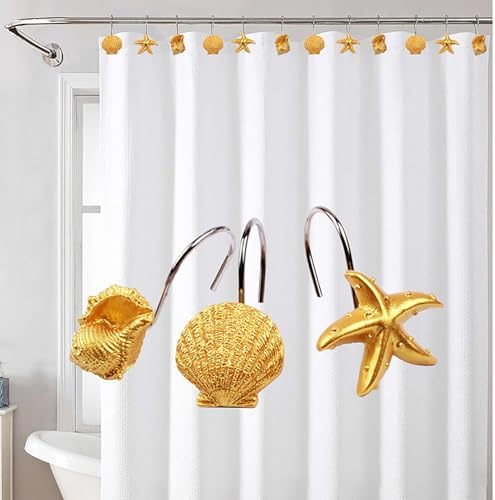 Seashell Shower Curtain Hooks 12pcs Beach Shower Curtain Rings Bath Shower - Image 2