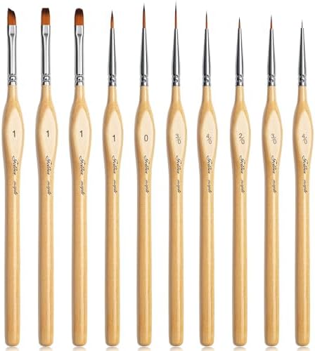 Golden Maple Miniature Paint Brushes 10pcs Detail Paint Brushes Flat Angle by goldenmaple