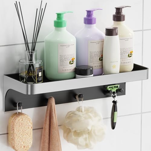 Shower Caddy Adhesive with 5 Hooks & Drainage by LEWONO