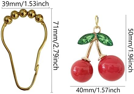 12Pcs Cherry Shower Curtain Hooks Rings, Fruit Themed Bathroom Decor - Image 2