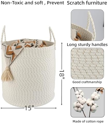 XUANGUO Cotton Rope Laundry Basket Hamper - Image 2
