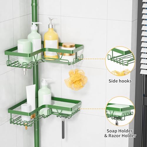 KEGII Shower Caddy Tension Pole, Bathroom Storage Shelf, Emerald Green - Image 3