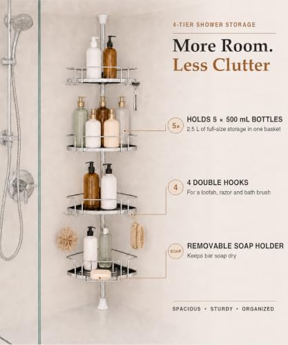 ALLZONE Corner Shower Caddy Tension Pole, 4 Hang-On Basket - Image 5