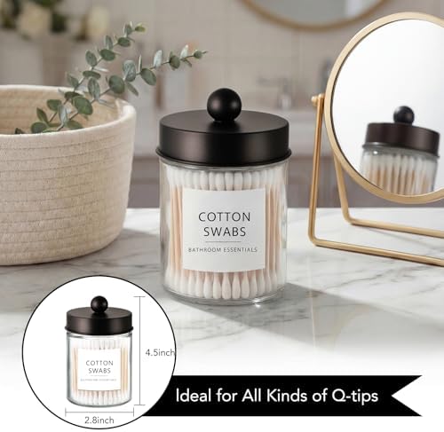 Amolliar Glass Apothecary Jars Qtip Holder w/Plastic Lids, Bronze 2pc - Image 2
